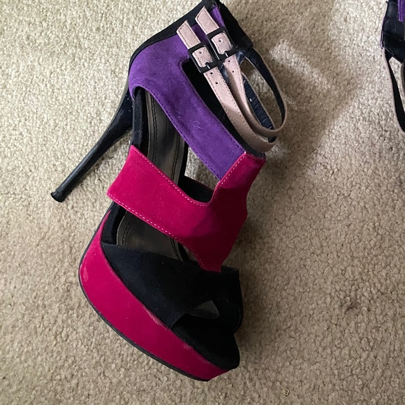 Strappy Faux Suede Heels in Purple, Taupe, Fushcia and Black, Size 8 - Picture 8 of 13